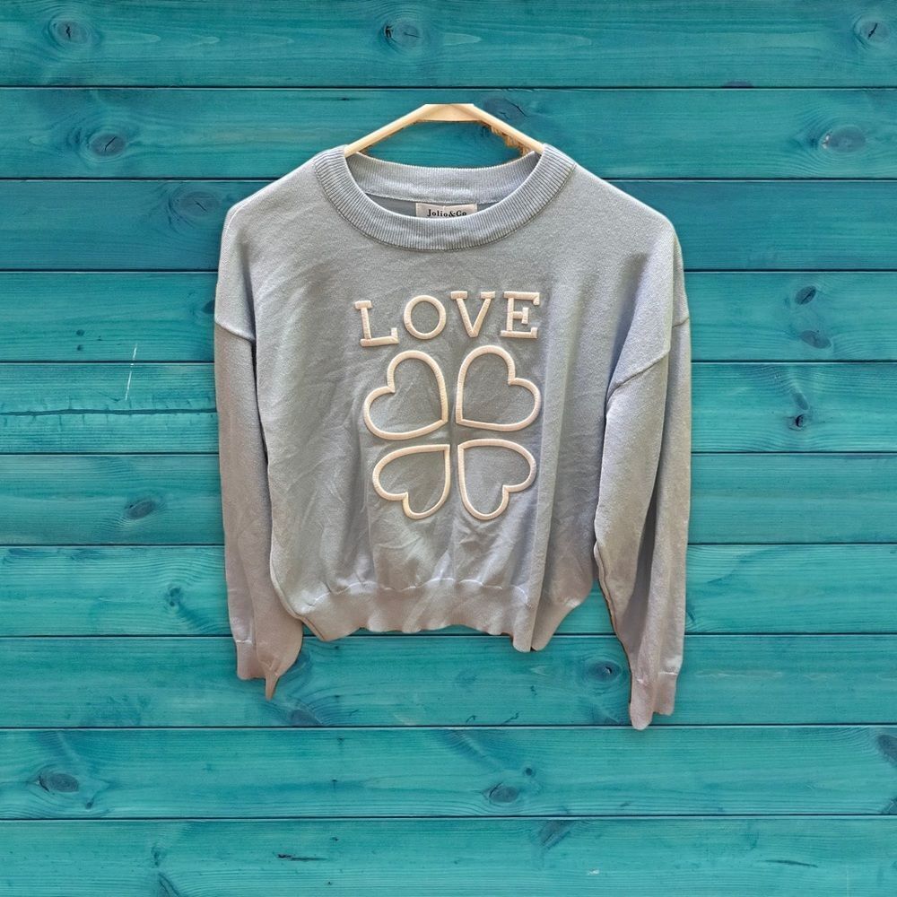 Gray Love Sweatshirt with Clover Design